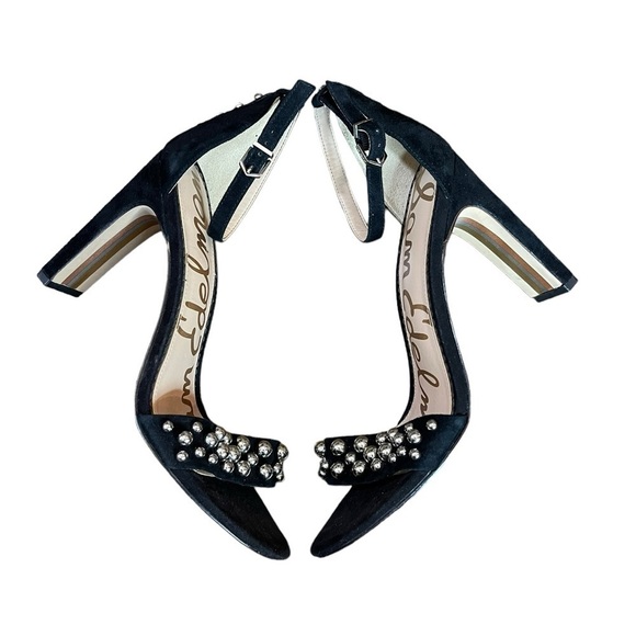 SAM EDELMAN YOSHI black SUEDE PUMPS adjustable ankle STRAP STUDDED edgy Sz 9 - Picture 9 of 13